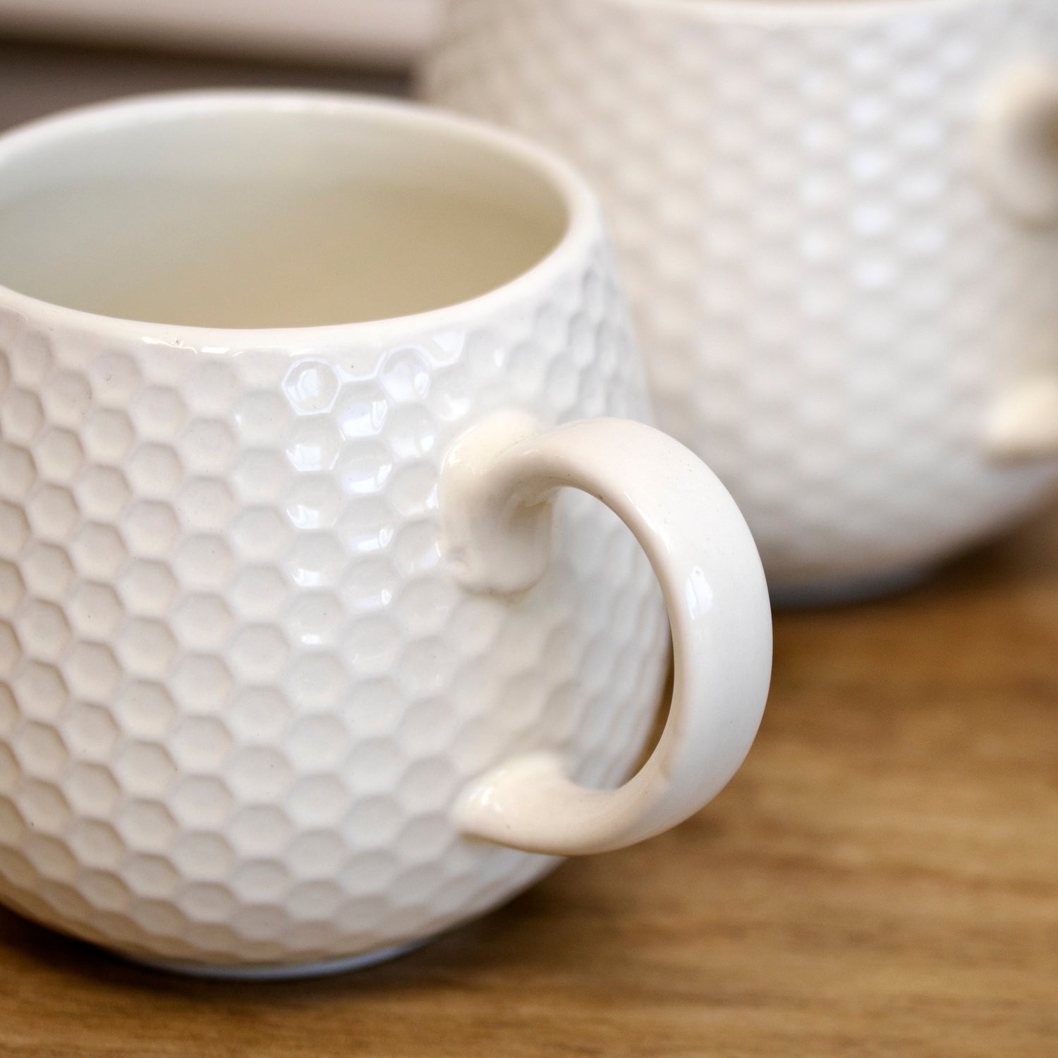 Set Of 4 Cream Honeycomb Mugs