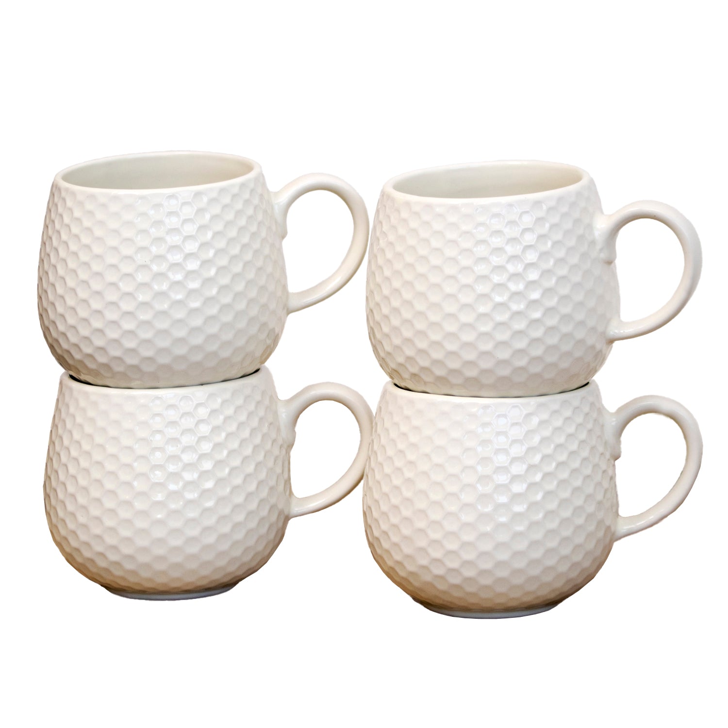 Set Of 4 Cream Honeycomb Mugs