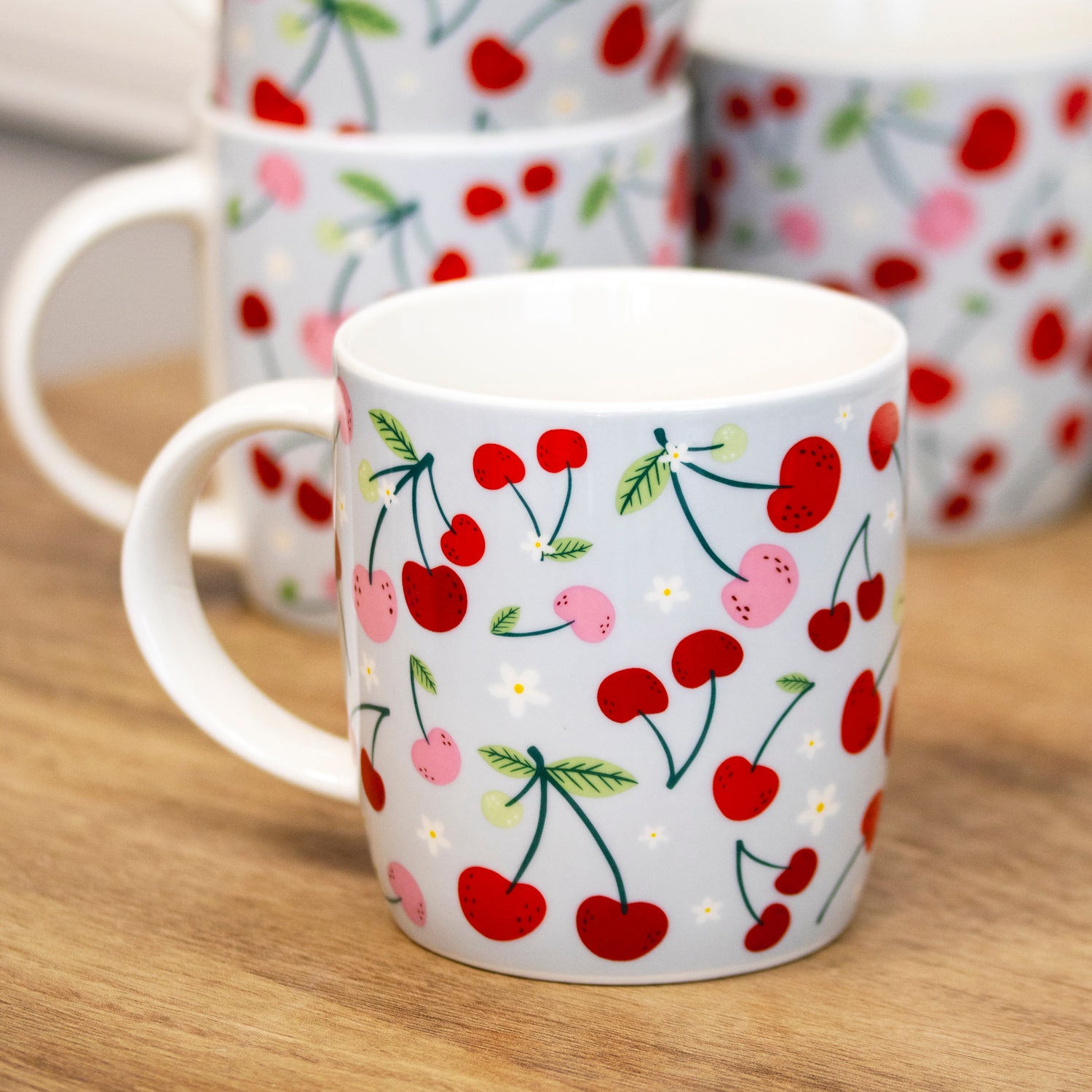 Set Of 4 Juicy Cherries Fine China Mugs