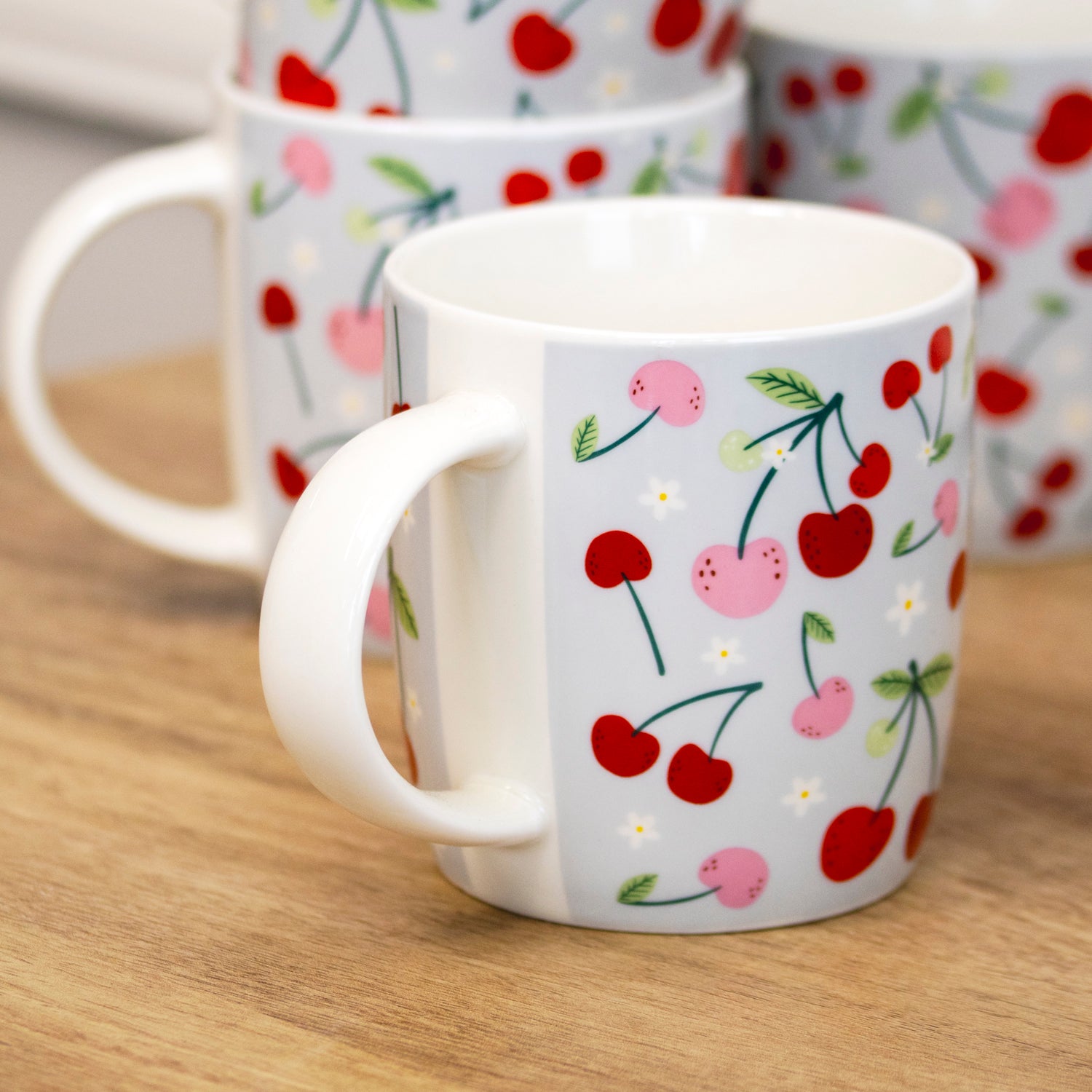 Set Of 4 Juicy Cherries Fine China Mugs