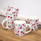 Set Of 4 Juicy Cherries Fine China Mugs