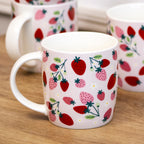 Set Of 4 Juicy Strawberries Fine China Mugs