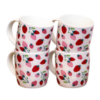 Set Of 4 Juicy Strawberries Fine China Mugs