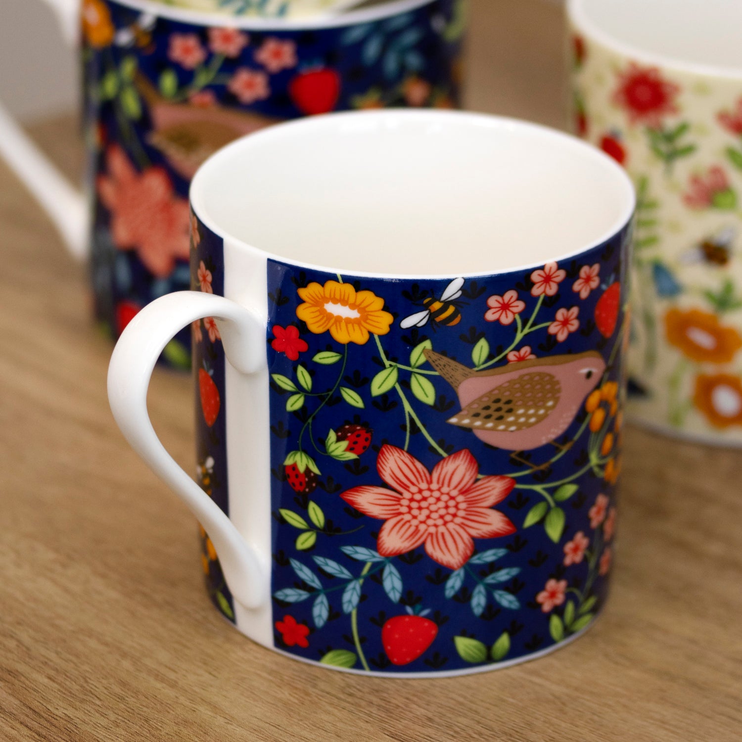 Set Of 4 Wild Flower Fine China Mugs