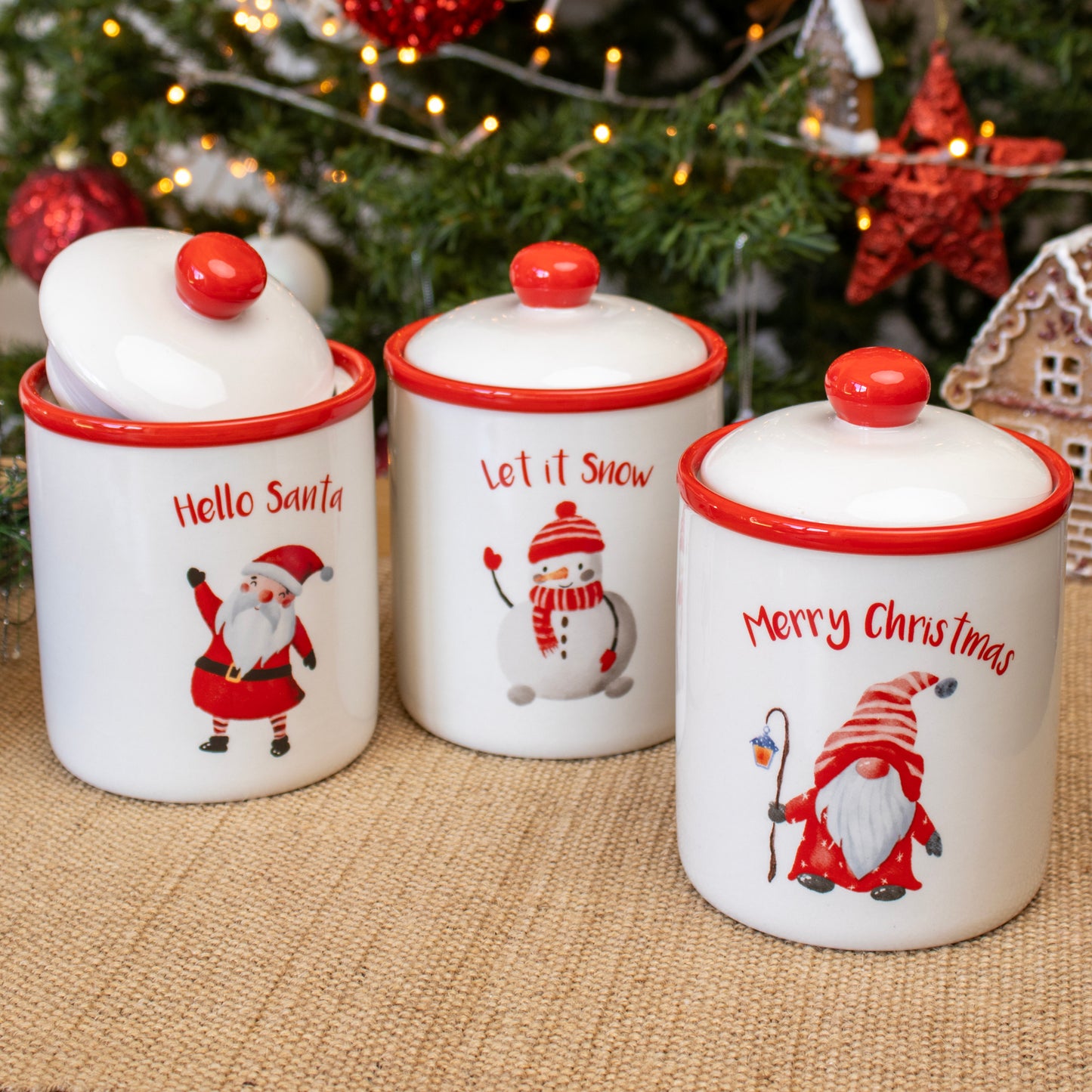 Set Of 3 Christmas Character Storage Jars