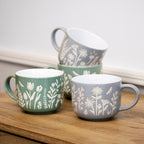 Set Of 4 Tulip & Daisy Flower Meadow Mugs