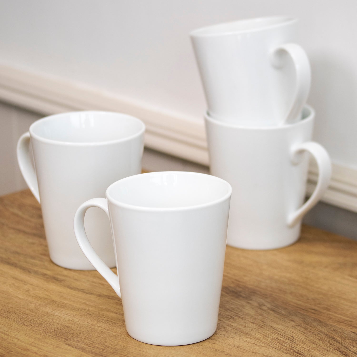 Set Of 4 White Porcelain Conical Mugs 350ml