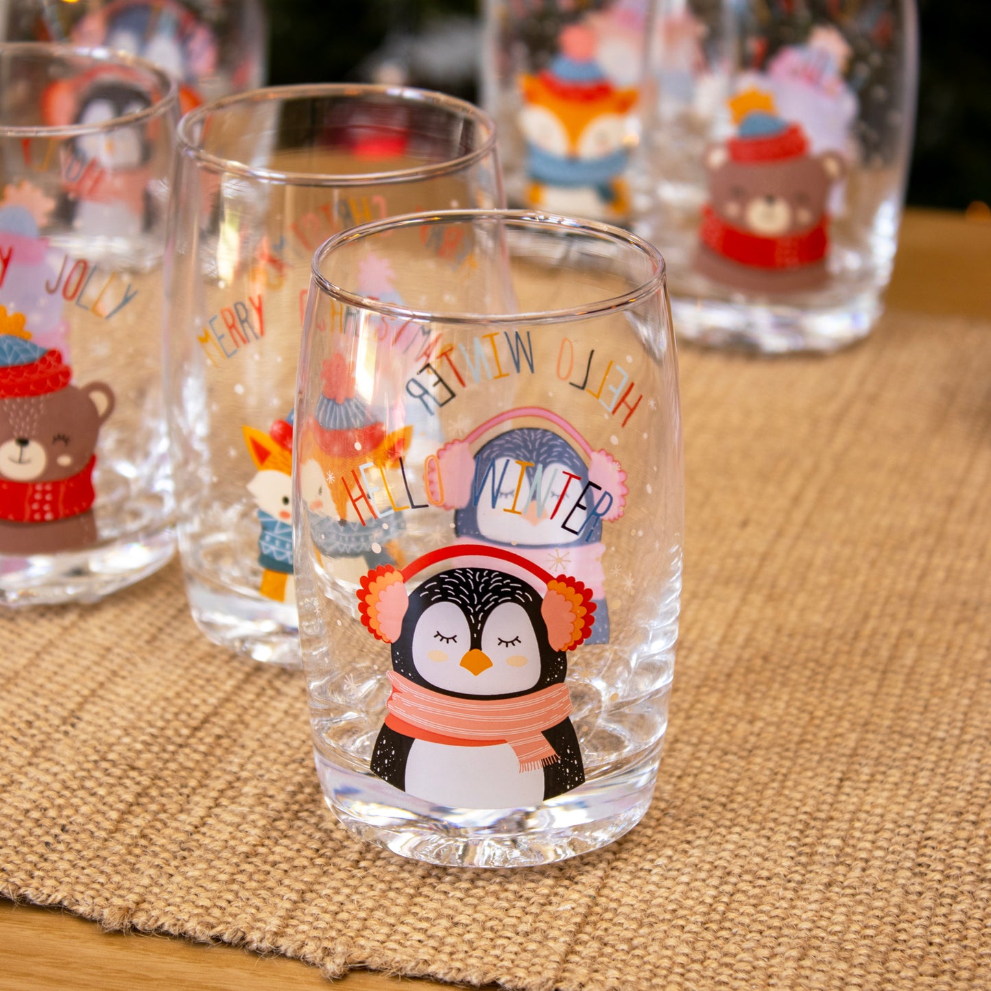 Set of 6 Glass Winter Wonderland Animal Tumblers