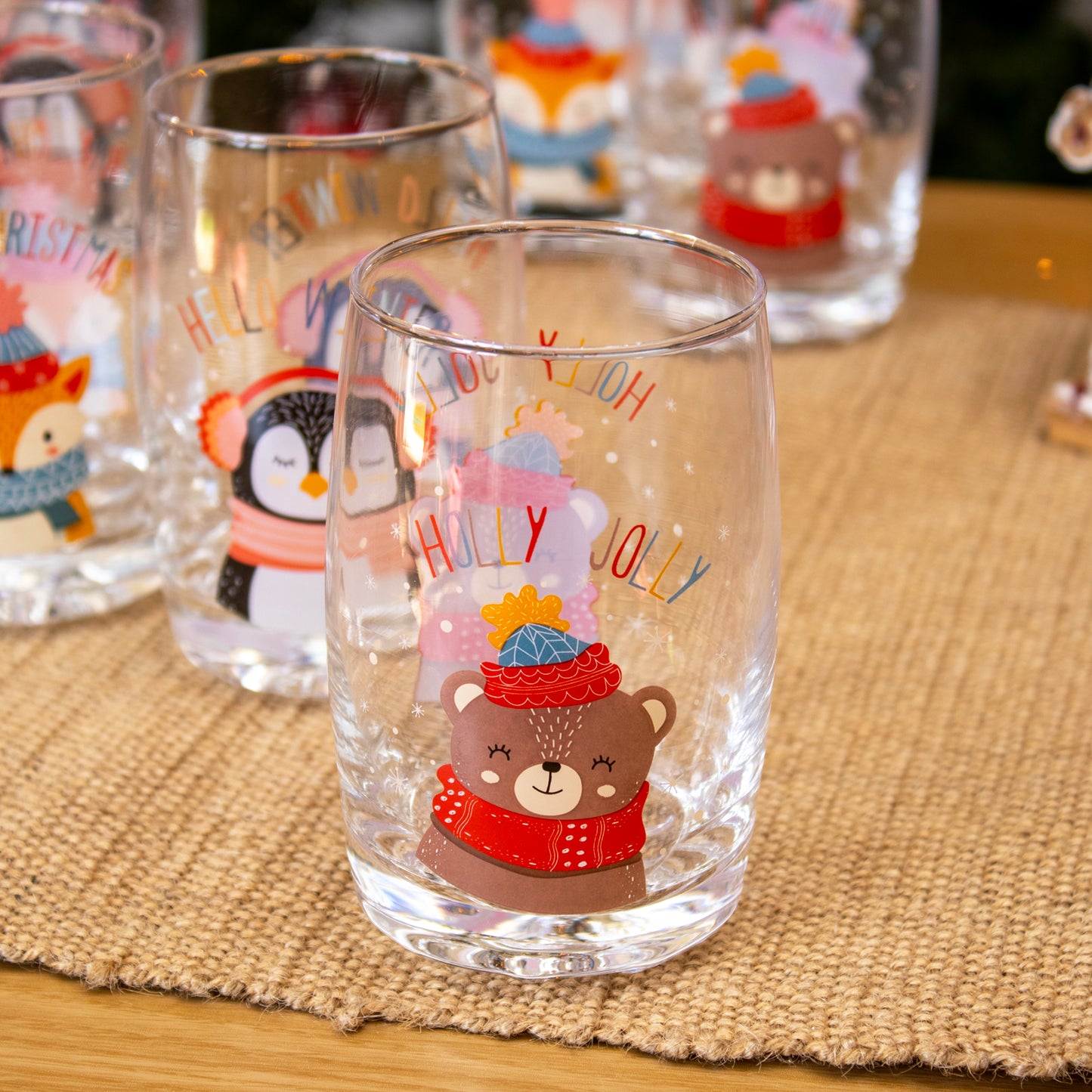 Set of 6 Glass Winter Wonderland Animal Tumblers