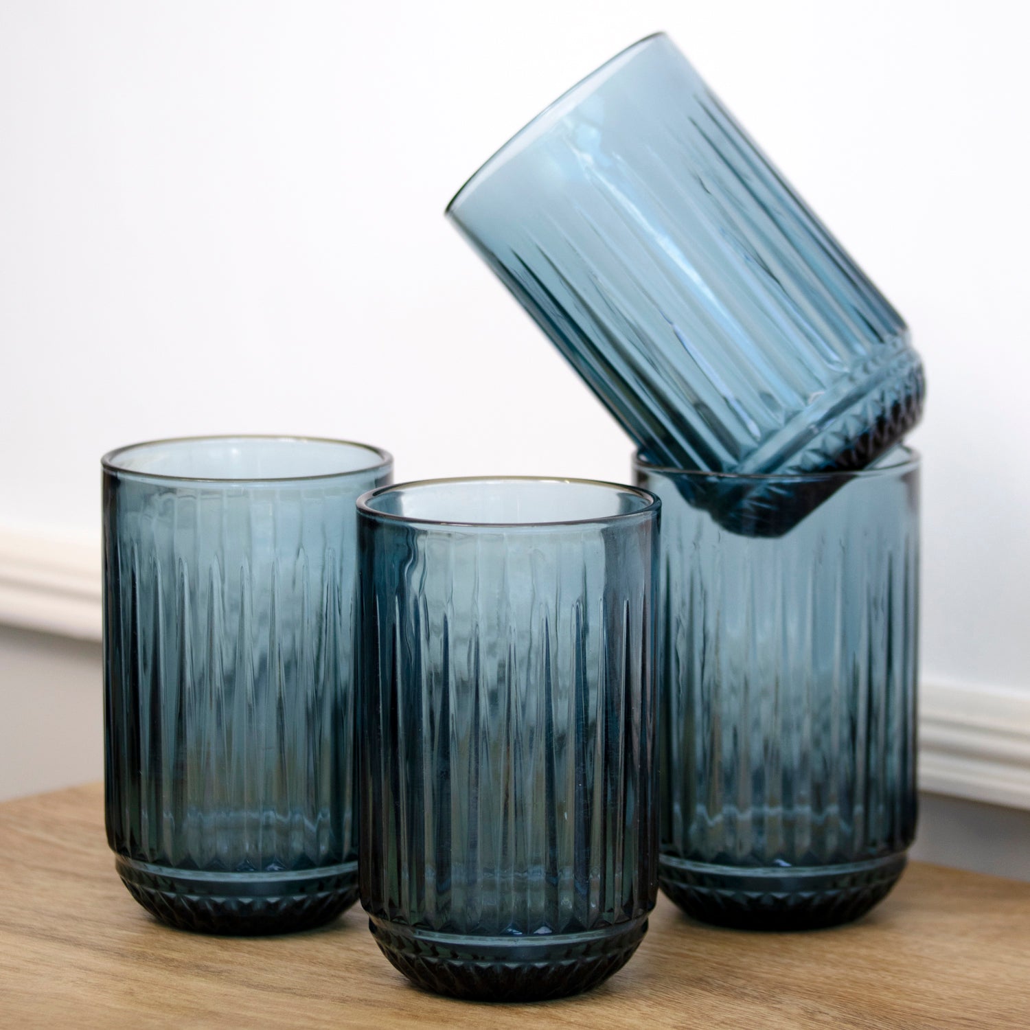 Set Of 4 Ridged Glass Tumblers