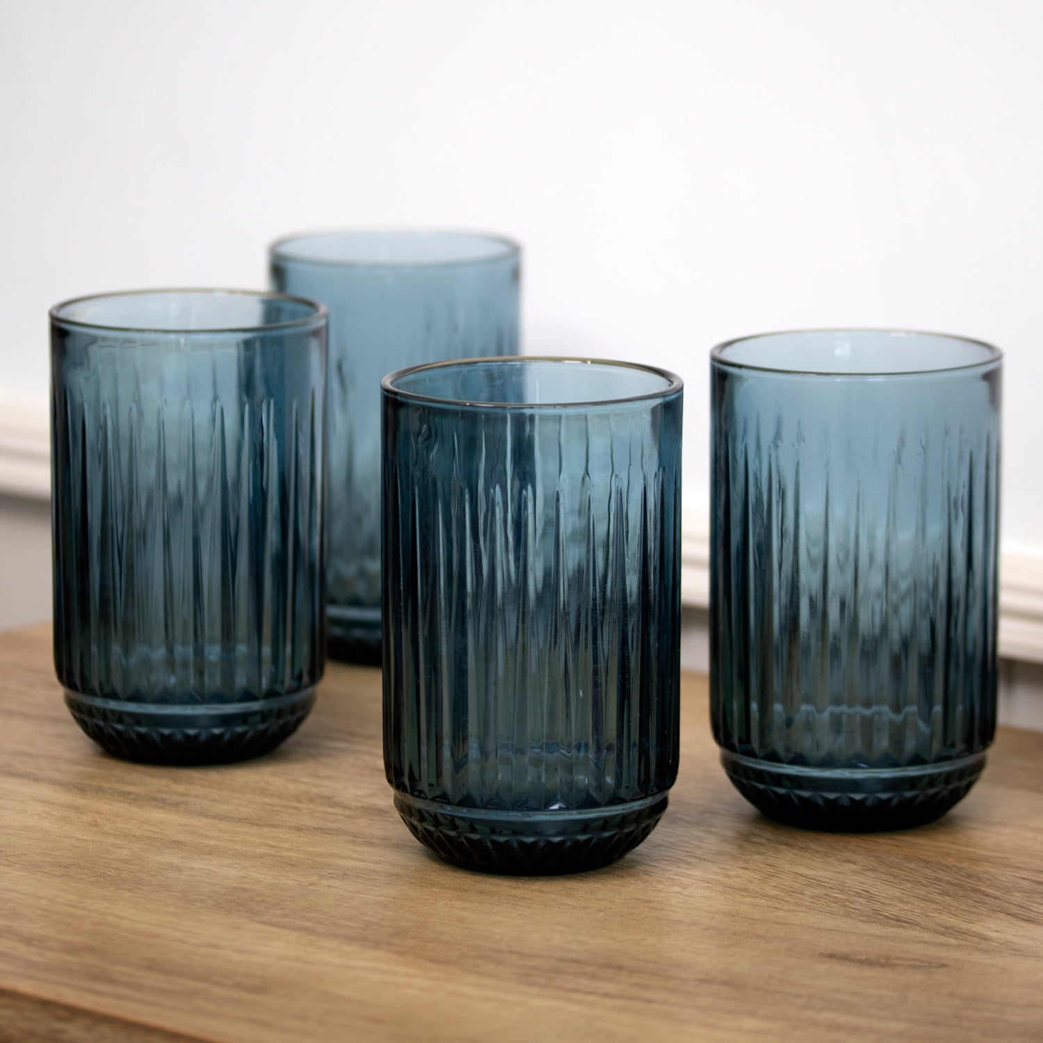 Set Of 4 Ridged Glass Tumblers