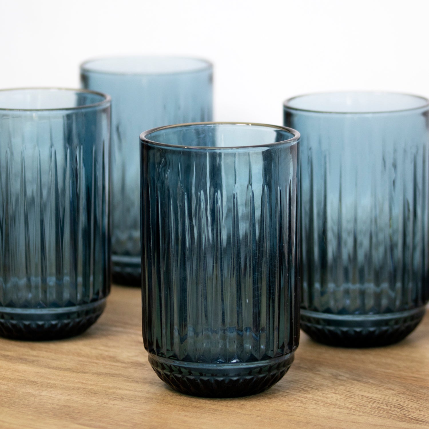 Set Of 4 Ridged Glass Tumblers