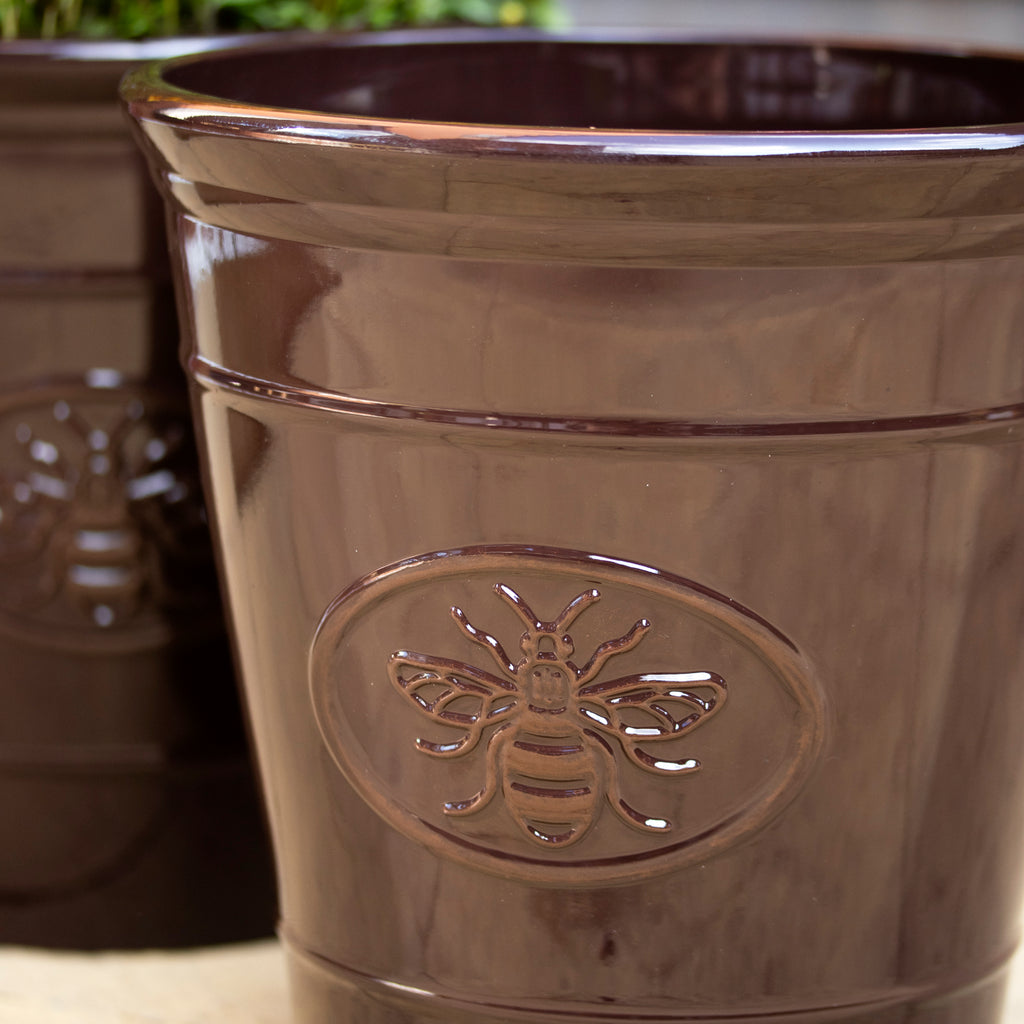 Dark Brown Embossed Bee Garden Planter