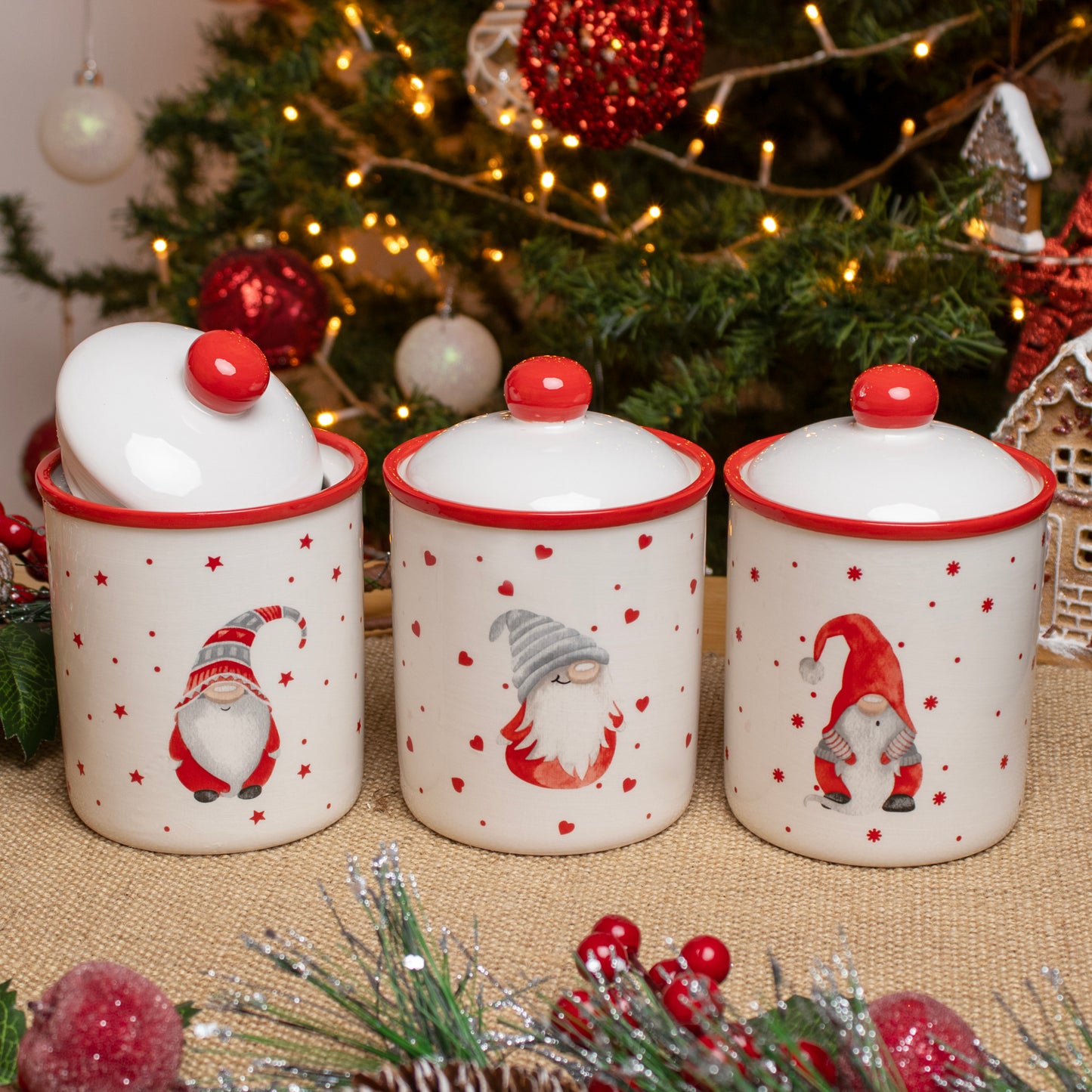 Set Of 3 Christmas Gonk Storage Jars