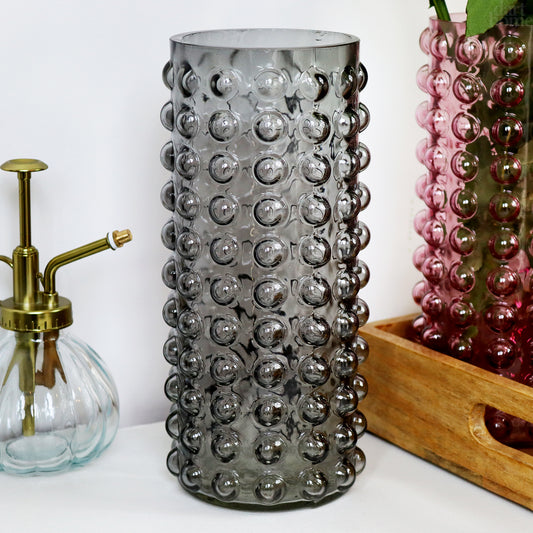 Grey Glass Tall Bobble Vase
