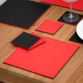 Set of 4 Red/Black Reversible Faux Leather Placemats & Coasters