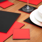 Set of 4 Red/Black Reversible Faux Leather Placemats & Coasters
