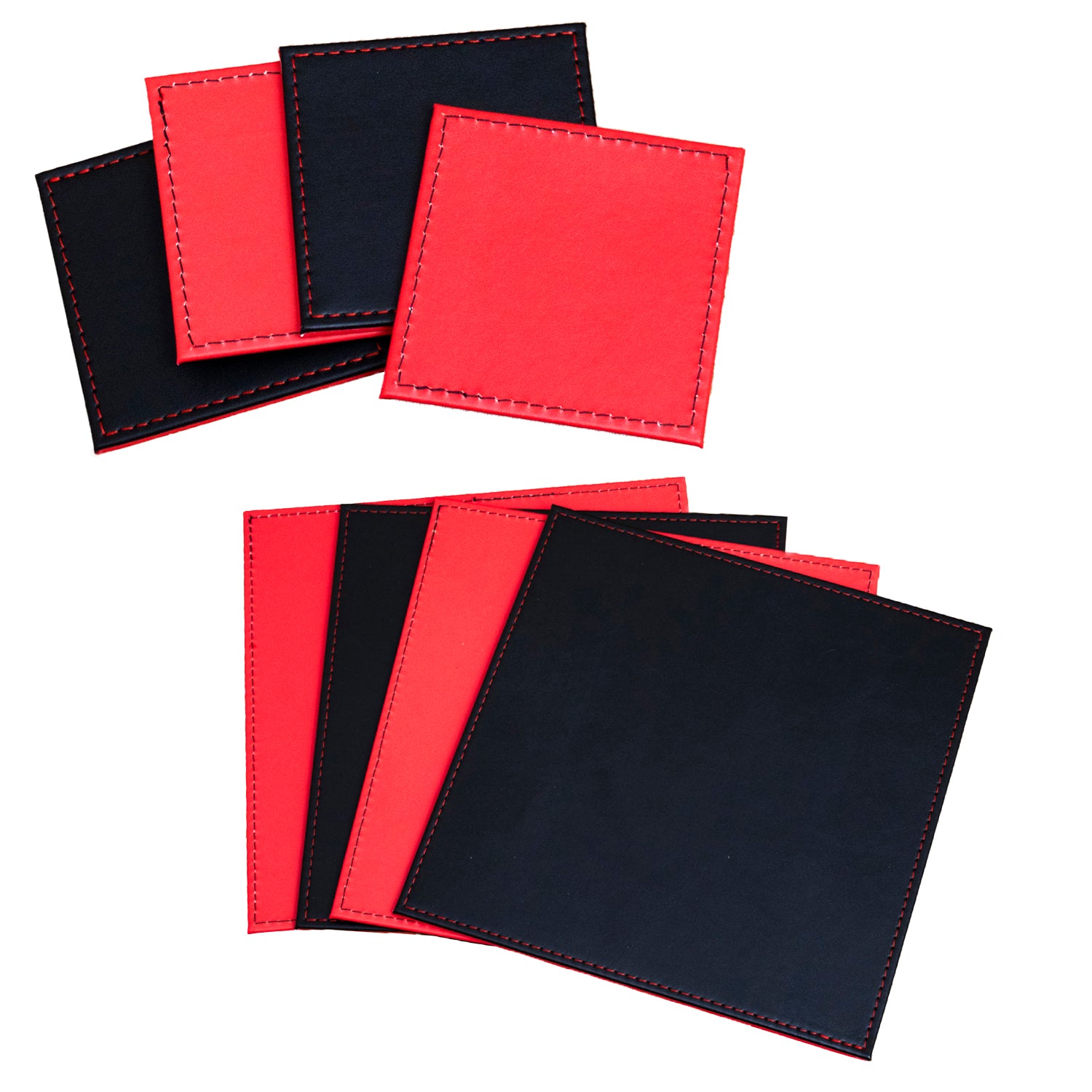 Set of 4 Red/Black Reversible Faux Leather Placemats & Coasters