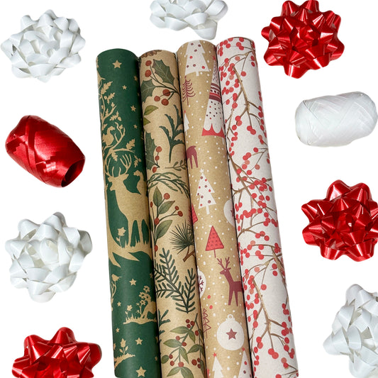 13pc Brown Christmas Gift Wrap & Accessories Pack