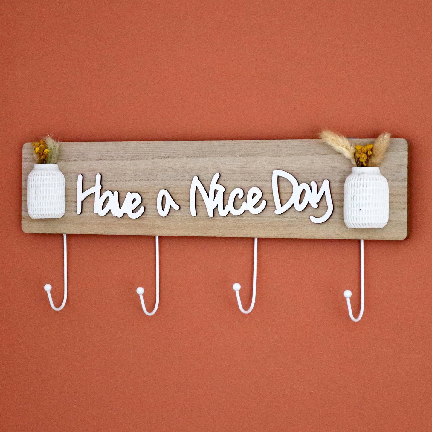 Have A Nice Day Rustic Flower 4 Hook Coat Rack