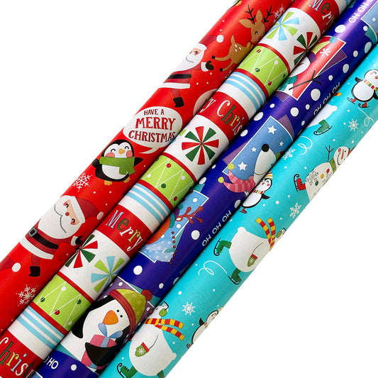 Weihnachts-Geschenkpapier für Kinder, 4 x extra breite 5 m-Rollen