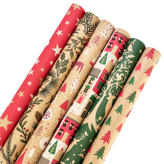 Brown Christmas Wrapping Paper 6x 2M Rolls