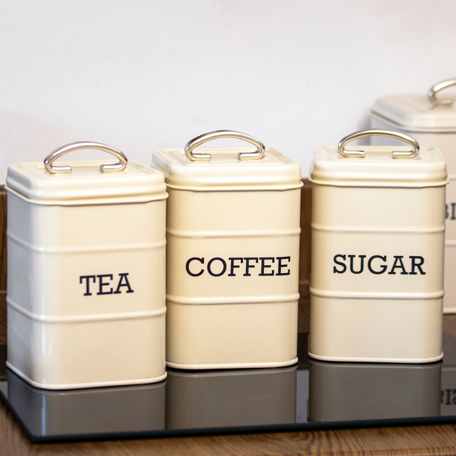 Antique Cream Barrel Tea Coffee Sugar Canisters