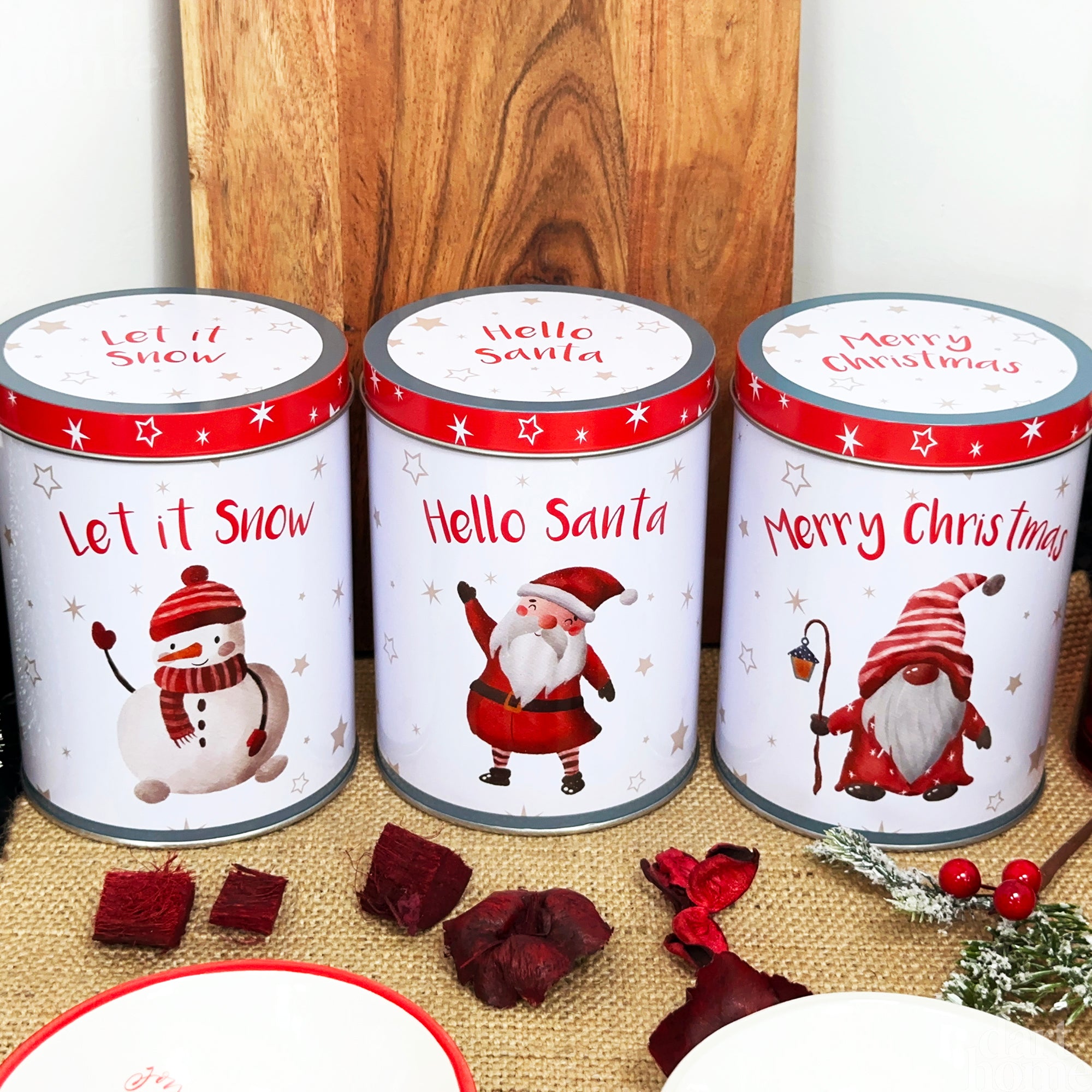 Set Of 3 White Christmas Storage Tins