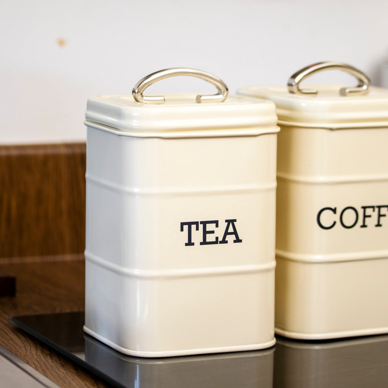 Antique Cream Barrel Tea Coffee Sugar Canisters