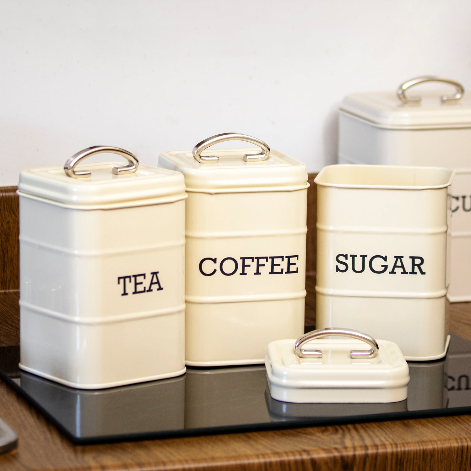Antique Cream Barrel Tea Coffee Sugar Canisters