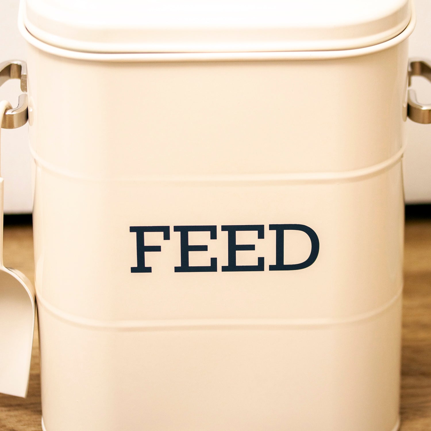 Antique Cream Barrel Pet Feed Storage Tin
