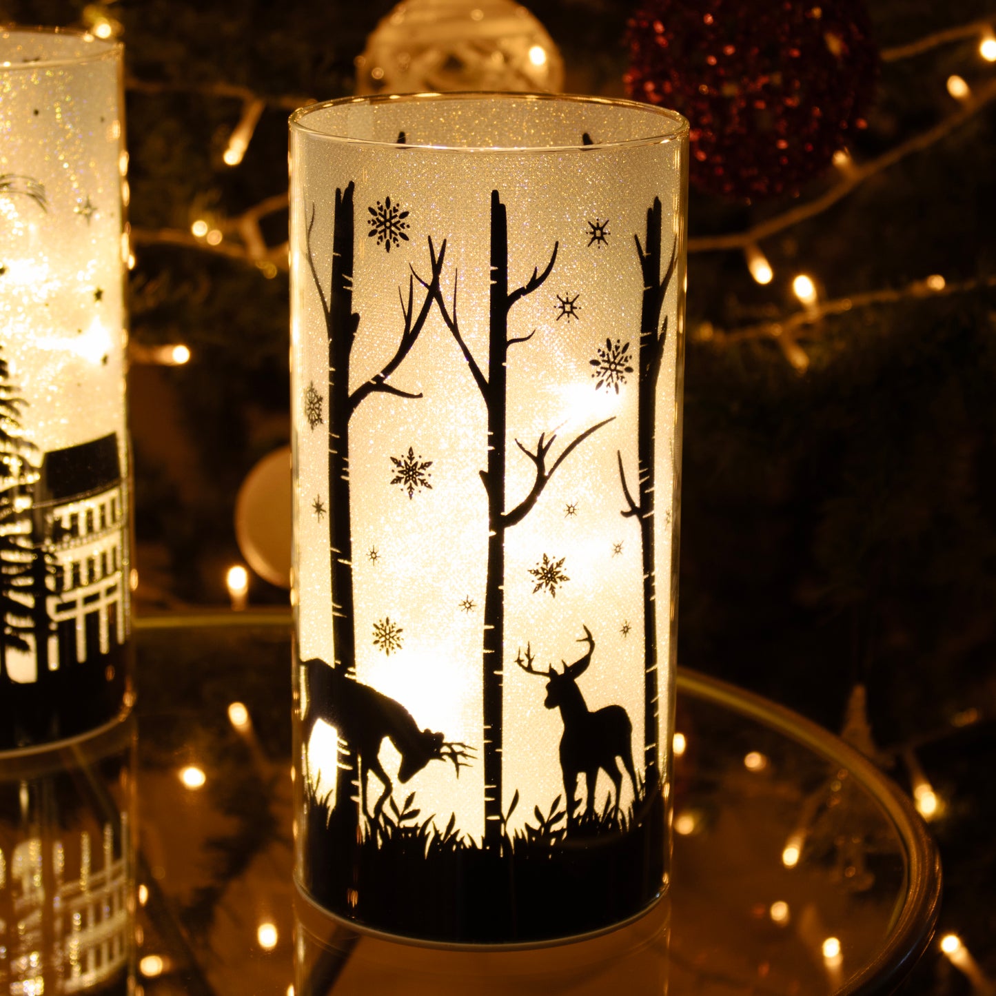 Stag Silhouette LED Glass Lantern