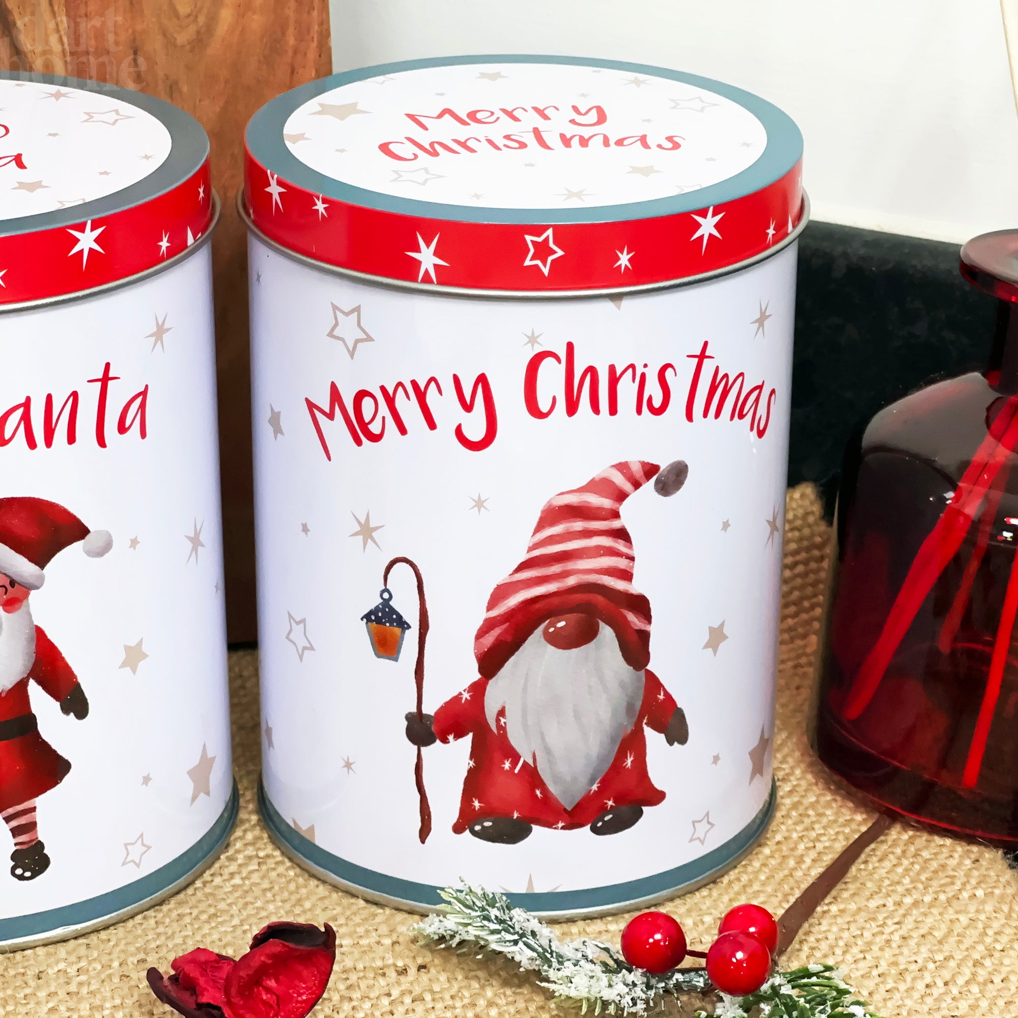 Set Of 3 White Christmas Storage Tins