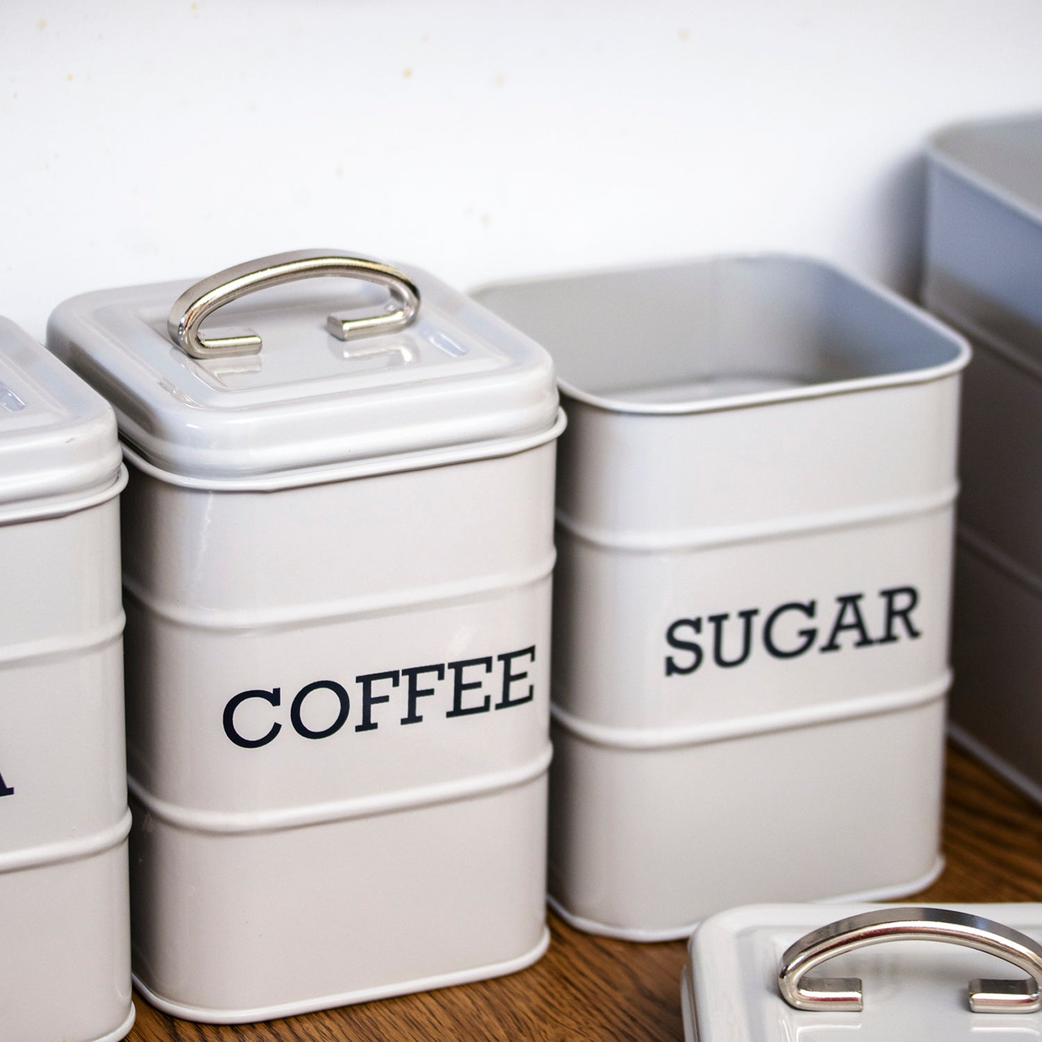 French Grey Barrel Tea Coffee Sugar Canisters