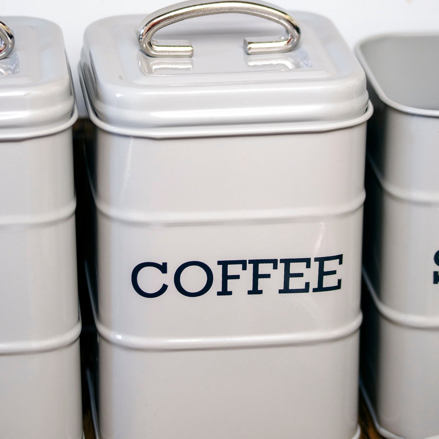 French Grey Barrel Tea Coffee Sugar Canisters