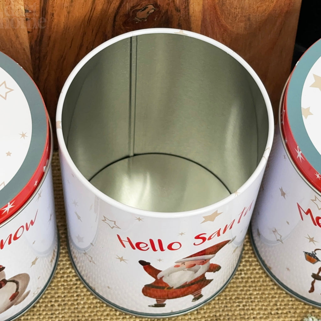Set Of 3 White Christmas Storage Tins