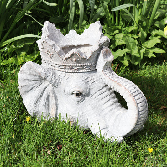 Stone Effect Crowned Elephant Planter
