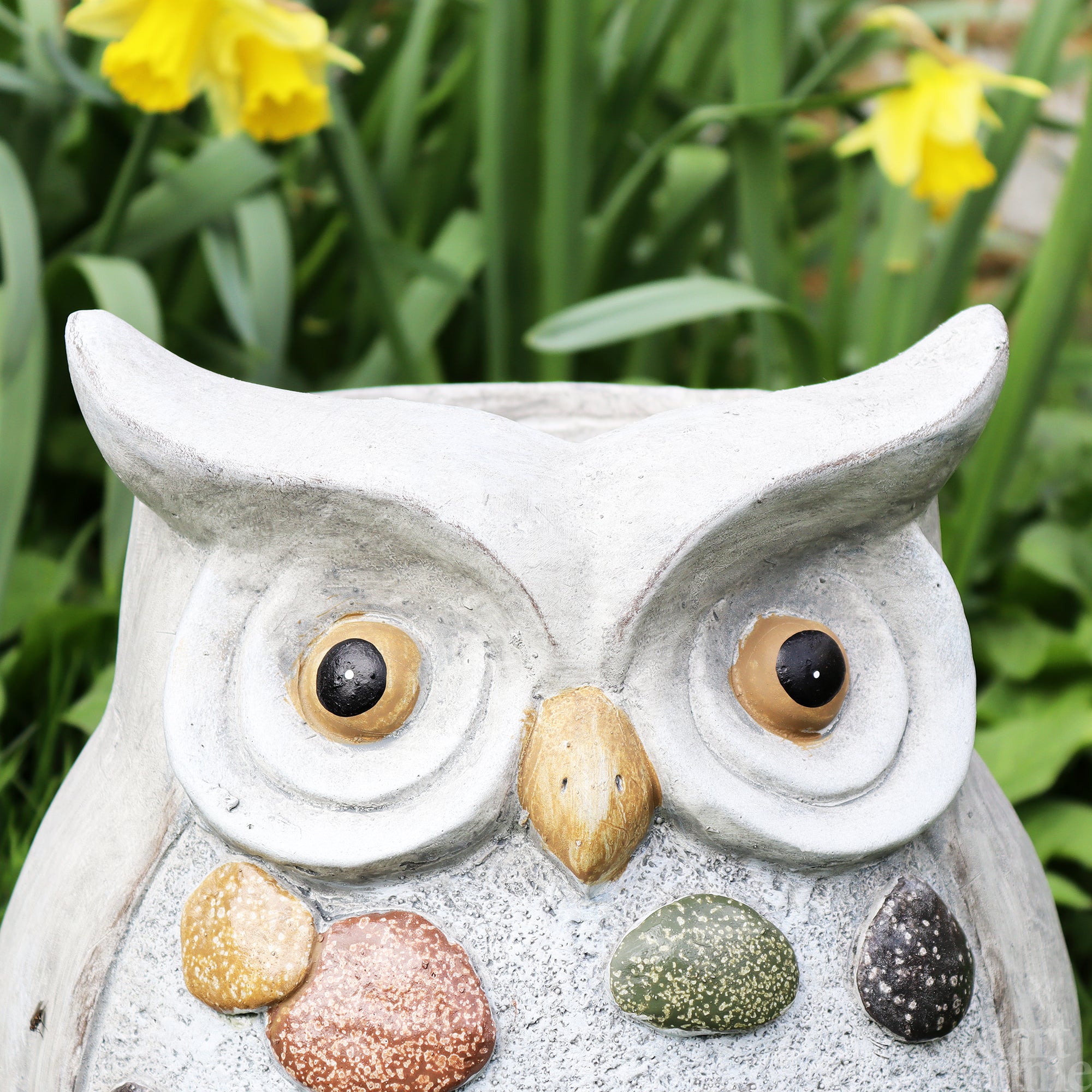Grey Stone Effect Owl Planter