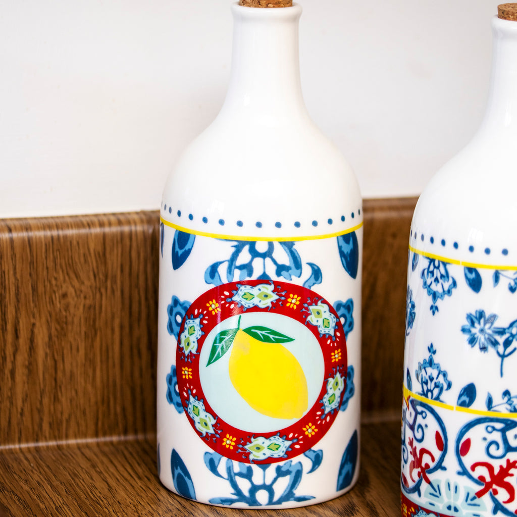 Mediterranean Ceramic Oil and Vinegar Bottle Set
