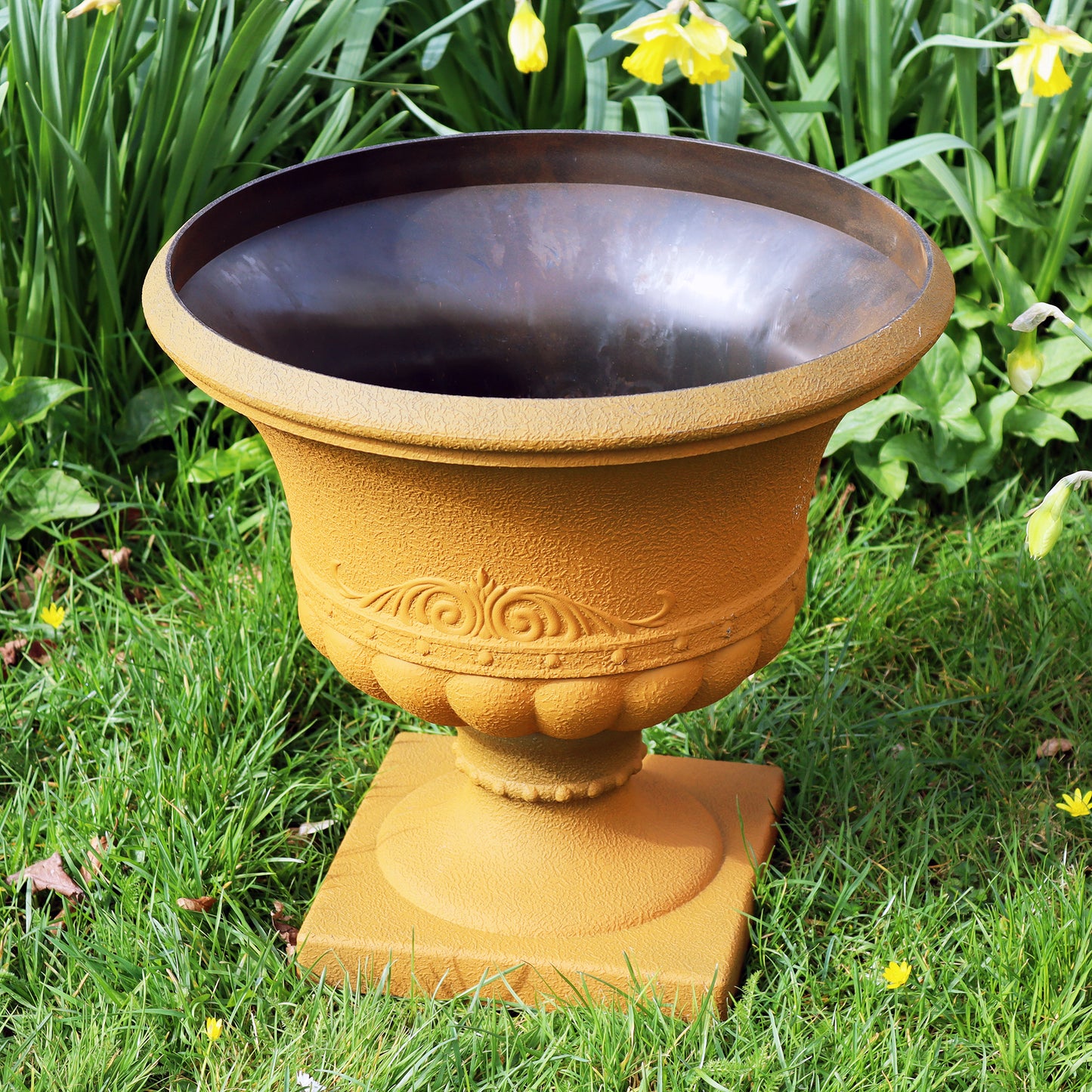 Large Aged Rust Short Urn Planter