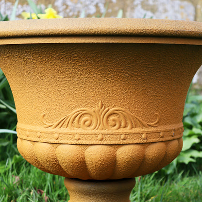 Large Aged Rust Short Urn Planter