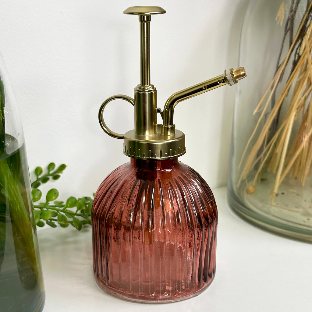 Dark Red Ribbed Glass Plant Mister 200ml