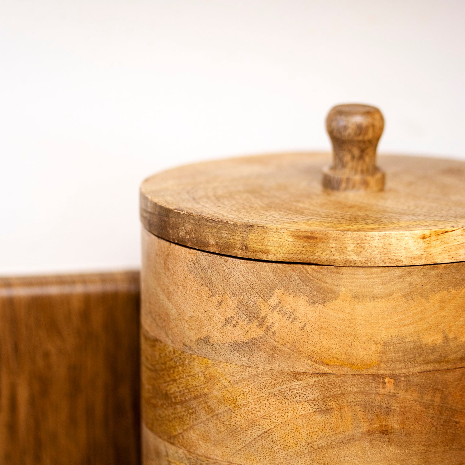 Mango Wood Storage Pot With Lid