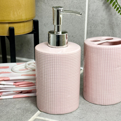Pink Dimple Bathroom Set With Shower Curtain