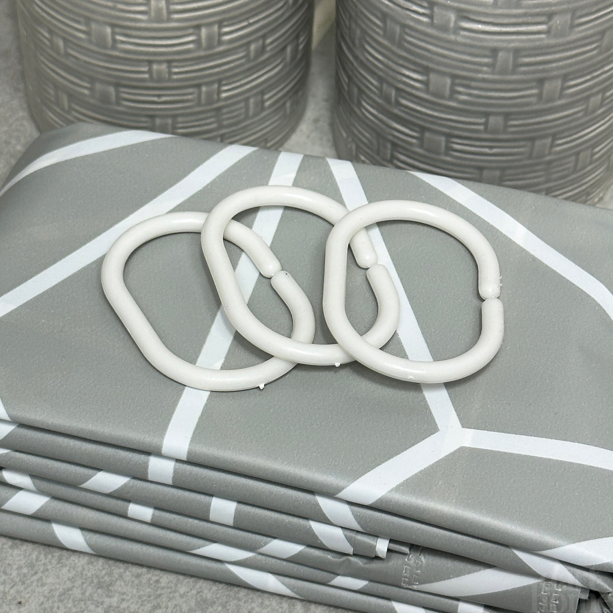 Grey Geometric Bathroom Set With Shower Curtain
