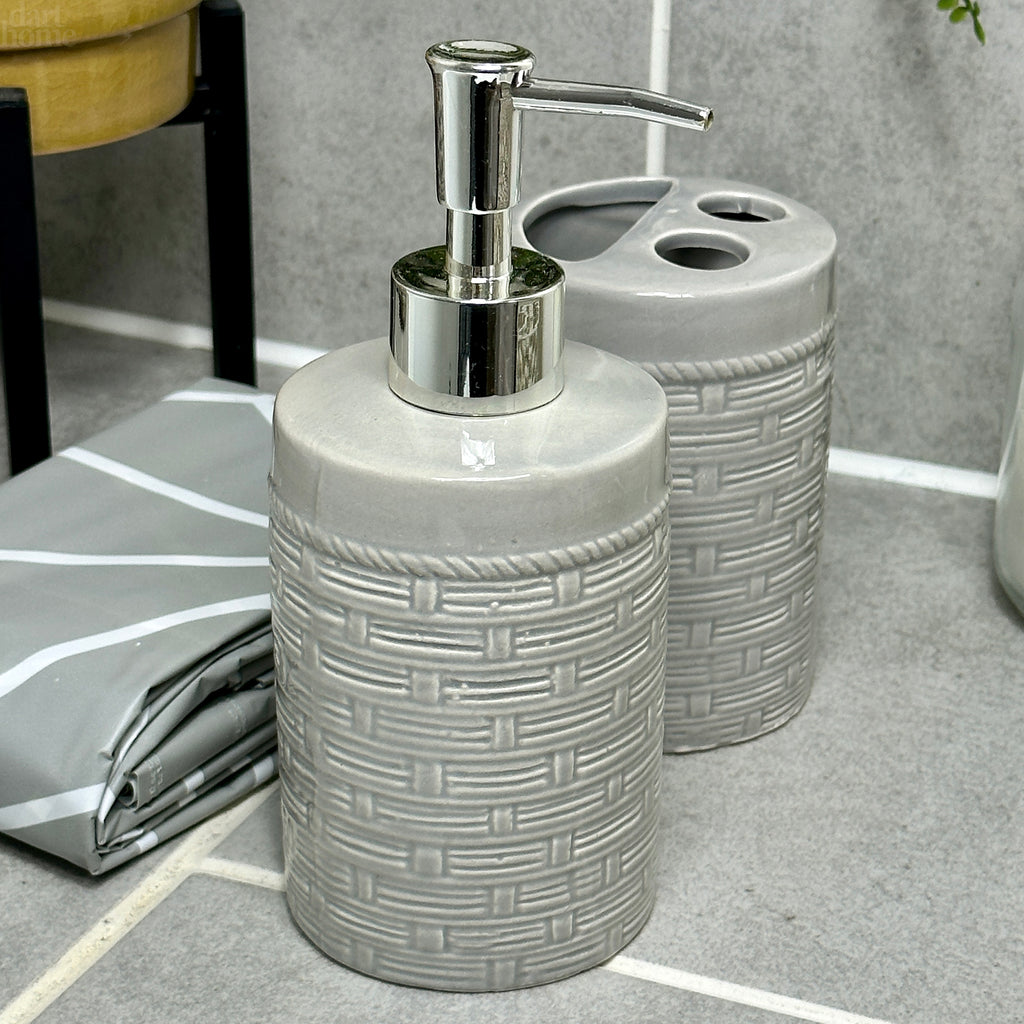 Grey Geometric Bathroom Set With Shower Curtain