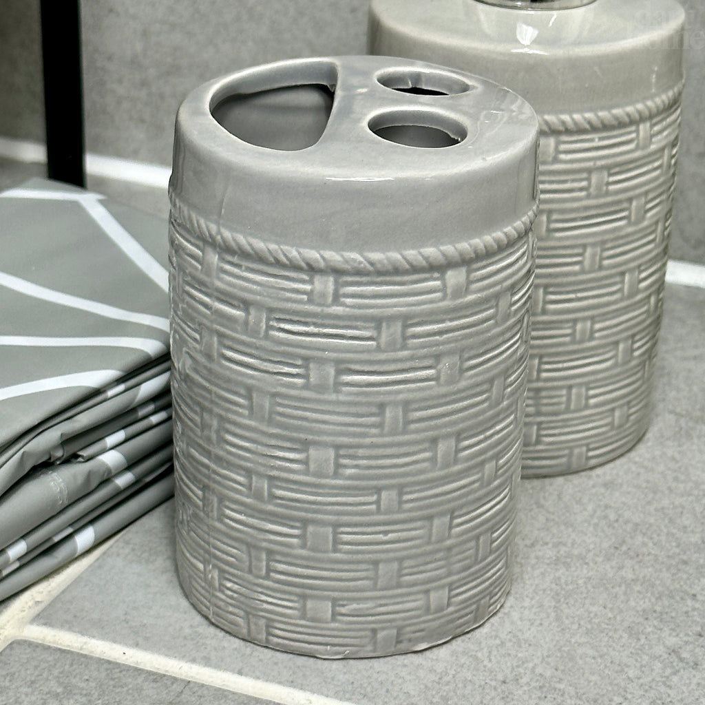 Grey Geometric Bathroom Set With Shower Curtain