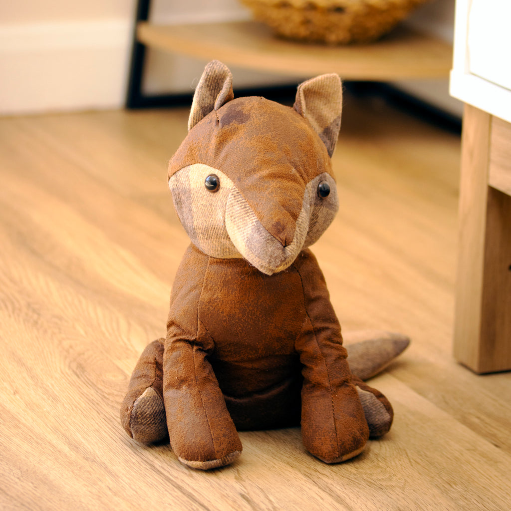 Faux Leather Tartan Fox Doorstop