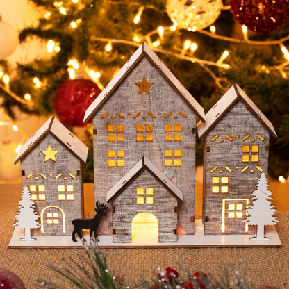 Light Up Wooden Winter House Scene