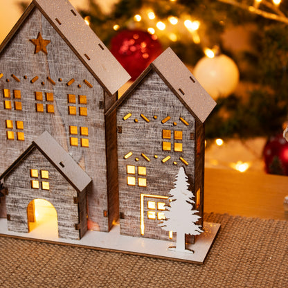 Light Up Wooden Winter House Scene